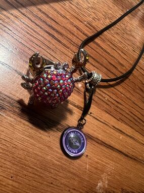 Sparkling Crab Pendant Necklace with Purple Baltimore Ravens Charm